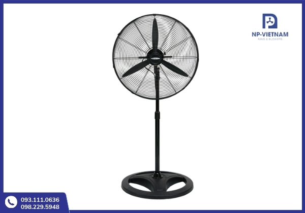 Quạt đứng công nghiệp sải cánh 45–60cm với động cơ dây đồng bền bỉ, luồng gió phân tán đều