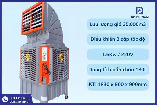 Quạt hơi nước công suất lớn vận hành theo chu trình hút gió, bay hơi và tuần hoàn nước