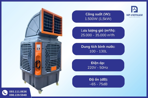 Thông số, ưu điểm, so sánh, ứng dụng, lắp đặt và báo giá của quạt hơi nước công nghiệp 1500W