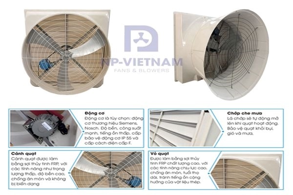 Một số bộ phận đặc trưng của quạt hút composite nhôm đúc giúp tăng cường hiệu quả và độ bền