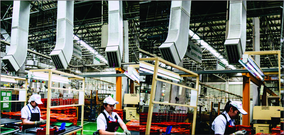 hệ thống ống gió máy làm mát công nghiệp nhà xưởng, cửa gió thổi khí mát air cooler