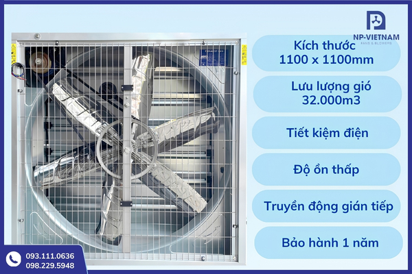 Hệ thống quạt hút công nghiệp 1100x1100 giúp tiết kiệm điện cho nhà xưởng