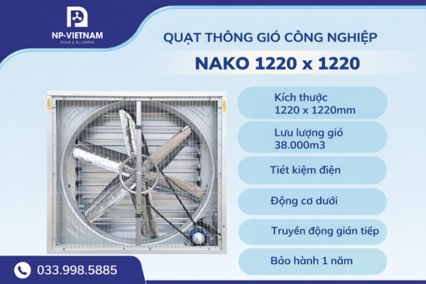 Quạt thông gió vuông 1200x1200 được sử dụng phổ biến trong các nhà xưởng và kho hàng quy mô lớn
