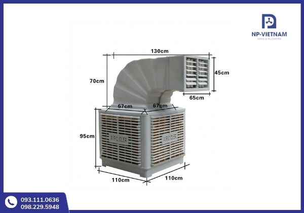 Thông số kích thước của một loại máy làm mát không khí công nghiệp có ống gió
