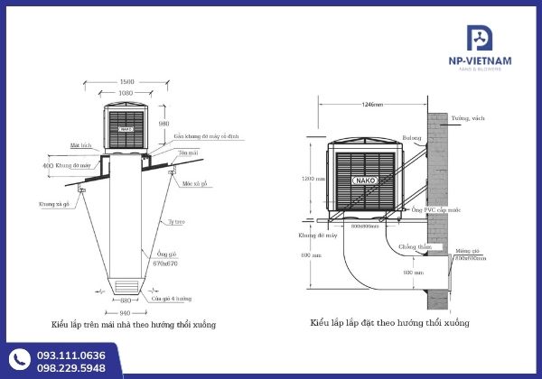 Lắp đặt thổi xuống giúp phân phối khí mát đều trong nhà xưởng