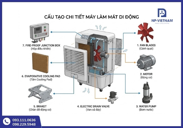 Sơ đồ mô tả cấu tạo của máy làm mát di động