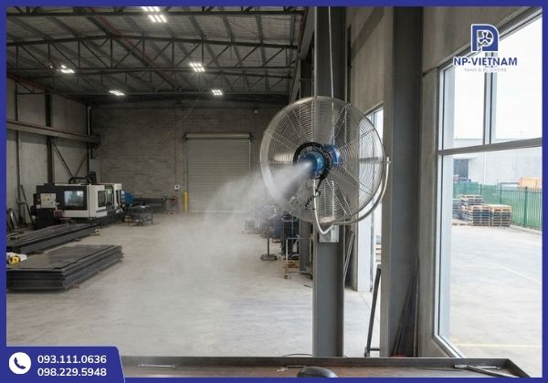 Quạt treo tường phun sương giúp làm mát nhanh nhờ kết hợp luồng gió và hơi nước