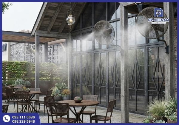 Quạt phun sương phù hợp với quán cà phê, nhà hàng và không gian ngoài trời