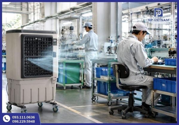 Quạt hơi nước giúp làm mát hiệu quả cho nhà xưởng và khu vực sản xuất nhiều nhiệt