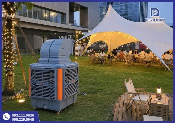 Quạt hơi nước di động giúp làm mát linh hoạt cho sự kiện và không gian ngoài trời