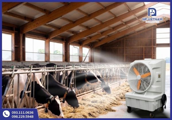 Thiết bị hỗ trợ hạ nhiệt và duy trì không khí thoáng mát trong chuồng trại