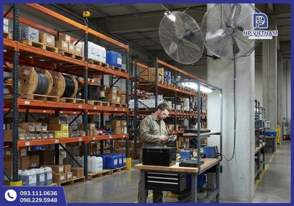 Quạt công nghiệp cho kho hàng cần độ phủ gió rộng, thổi xa